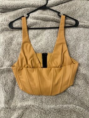 Zara Mustard Faux-Leather Corset Crop Top